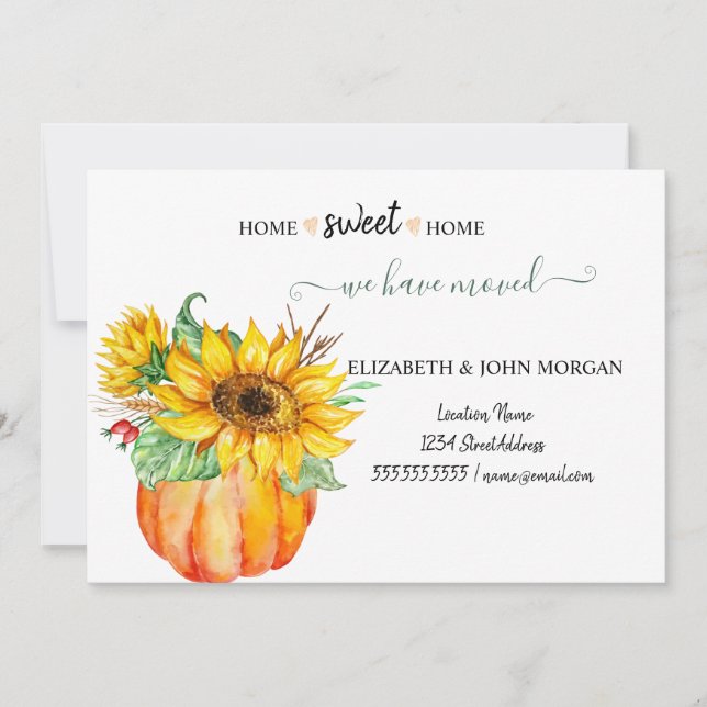 We Have Moved,Watercolor Pumpkins,Sunflowers (Front)