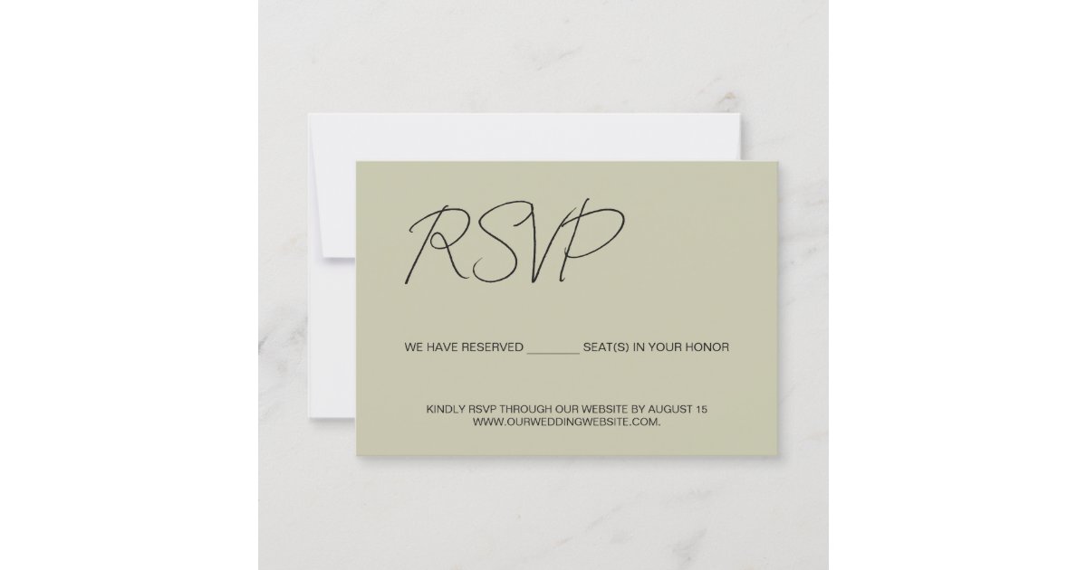 We have reserved seats for you Sage green RSVP Card Zazzle