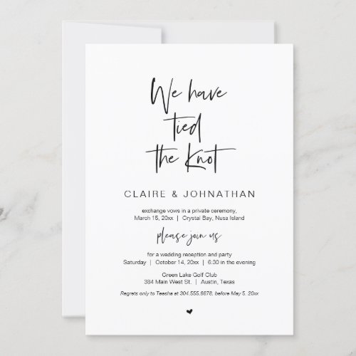 We have tied the knot Black Wedding Elopement Invitation