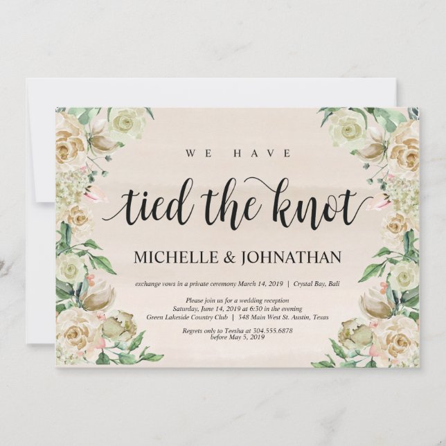 We have tied the knot, Elopement Reception invites (Front)