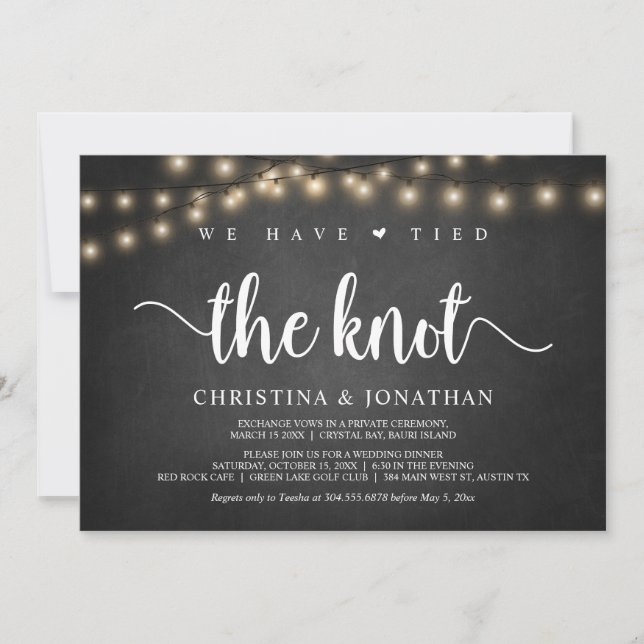 We have tied the knot, Rustic Elopement Party Invi Invitation (Front)