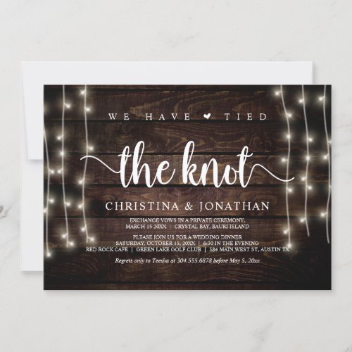 We have tied the knot Rustic Elopement Party Invitation