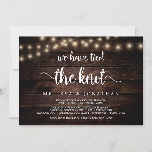 We have tied the knot Rustic Wedding Elopement Invitation