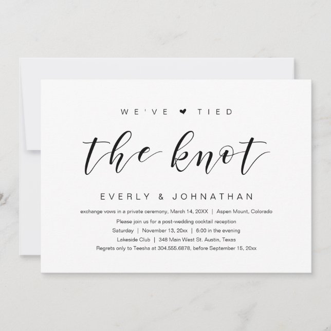 We have tied the knot, Wedding Elopement Invitatio Invitation (Front)