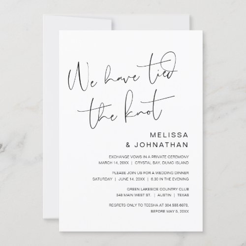 We have tied the knot Wedding Elopement Invitatio Invitation