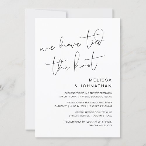 We have tied the knot Wedding Elopement Invitation