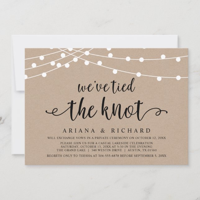 We have tied the knot, Wedding Elopement Party Invitation (Front)