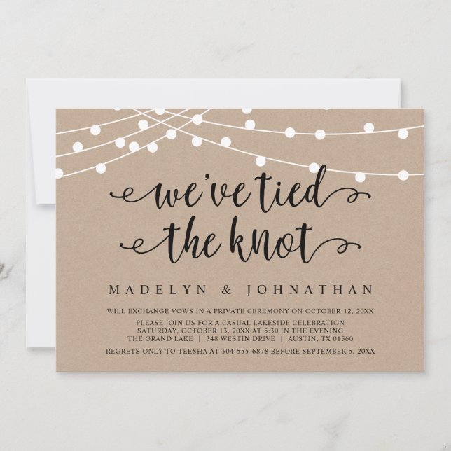 We have tied the knot, Wedding Elopement Party Invitation (Front)