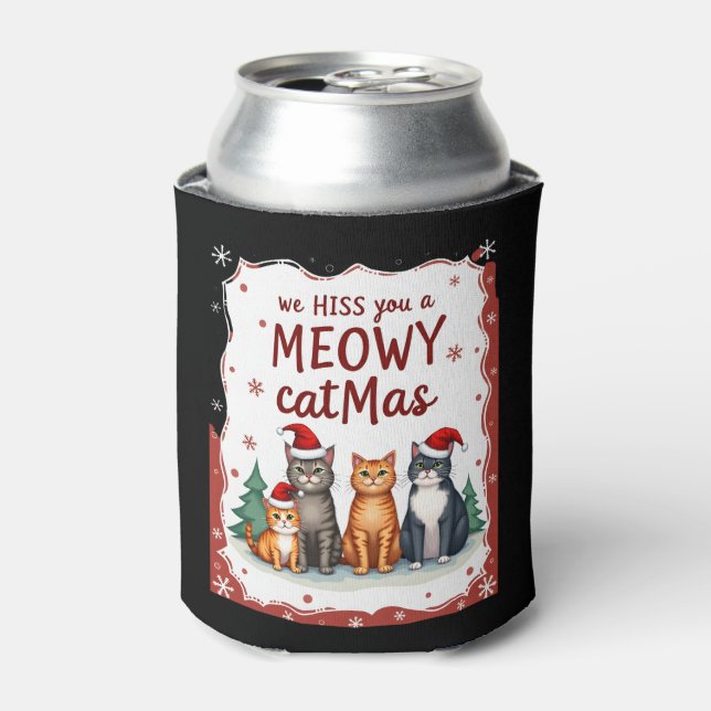 We Hiss You A Meowy Catmas Funny Cat Christmas Ugl Can Cooler (Can Front)