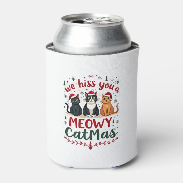 We Hiss You A Meowy Catmas Funny Cat Christmas Ugl Can Cooler (Can Front)
