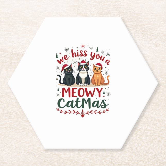 We Hiss You A Meowy Catmas Funny Cat Christmas Ugl Paper Coaster (Front)