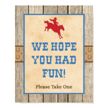 We Hope You Had Fun Cowboy Favor Sign