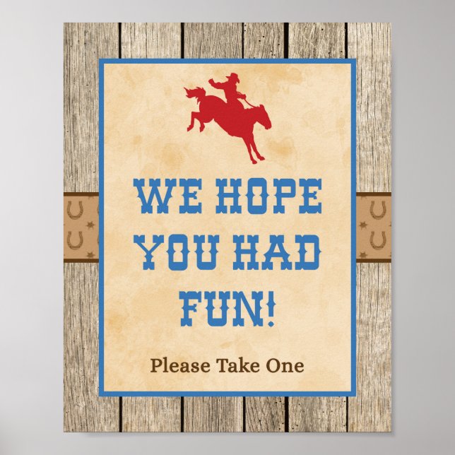 We Hope You Had Fun Cowboy Favor Sign (Front)
