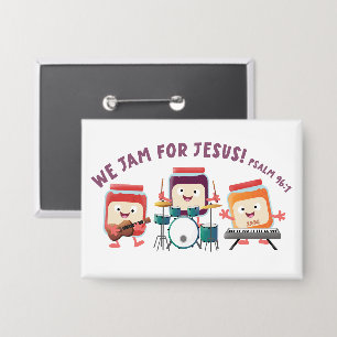 We Jam for Jesus cute bible verse cartoon Button