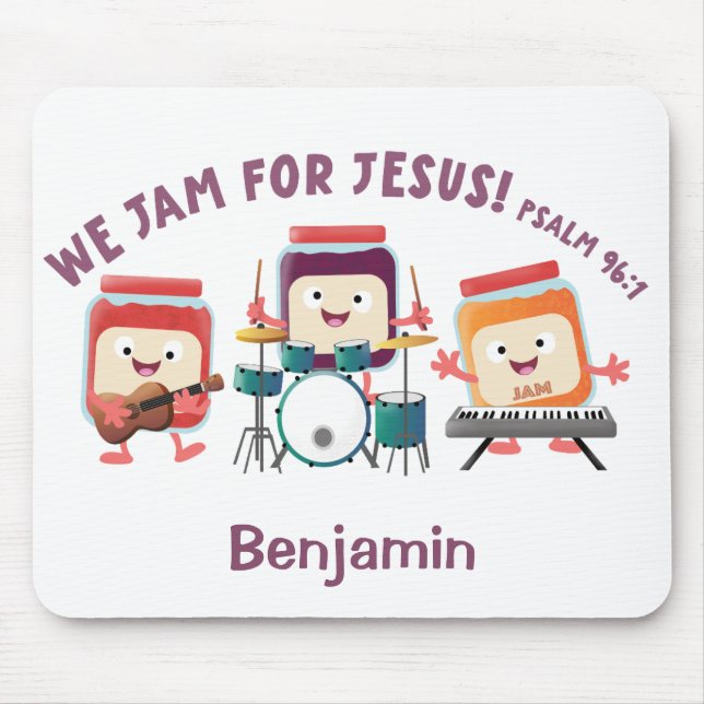 We Jam for Jesus cute bible verse cartoon Mouse Pad (Front)