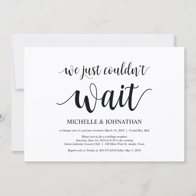 We just could not wait, Wedding Elopement Invites (Front)