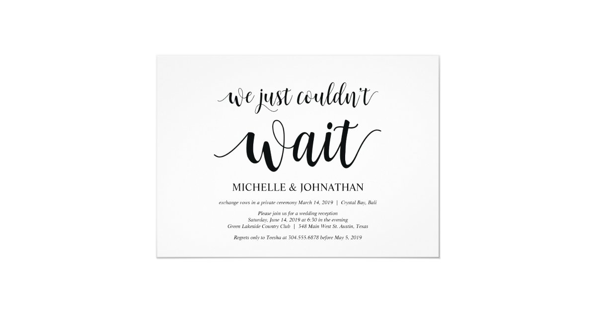 We Just Could Not Wait Wedding Elopement Invites 
