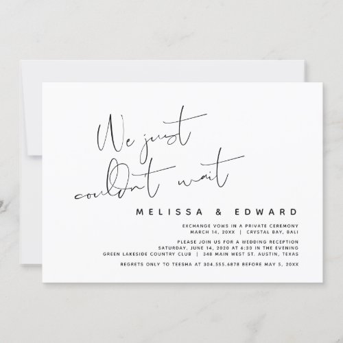 We just couldnt wait Modern Wedding Elopement Invitation