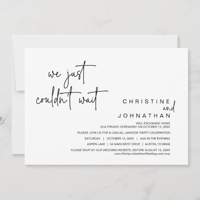 We just couldn't wait, Wedding Elopement Party Inv Invitation (Front)