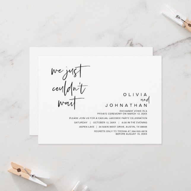 We just couldn't wait, Wedding Elopement Party Invitation (Front/Back In Situ)