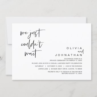 We Just Couldn't Wait, Wedding Elopement Party Invitation 