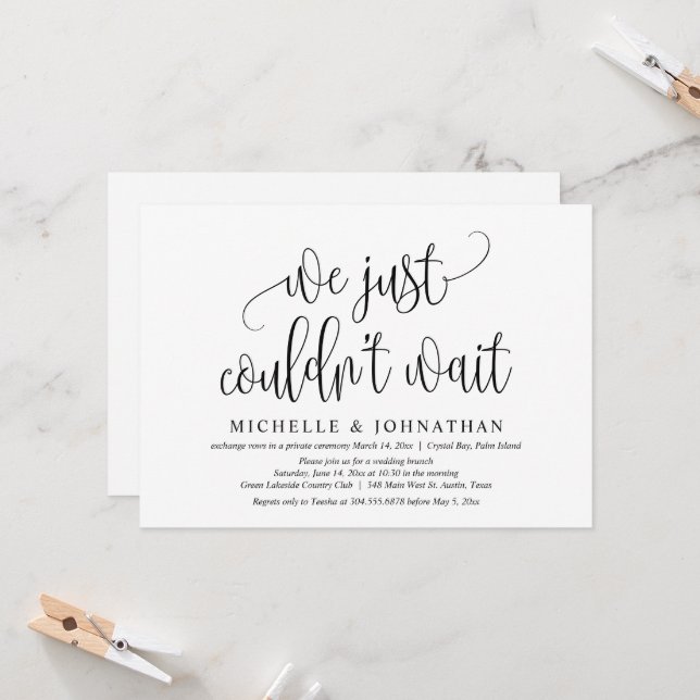 We just couldn't wait, Wedding Elopement Party Invitation (Front/Back In Situ)