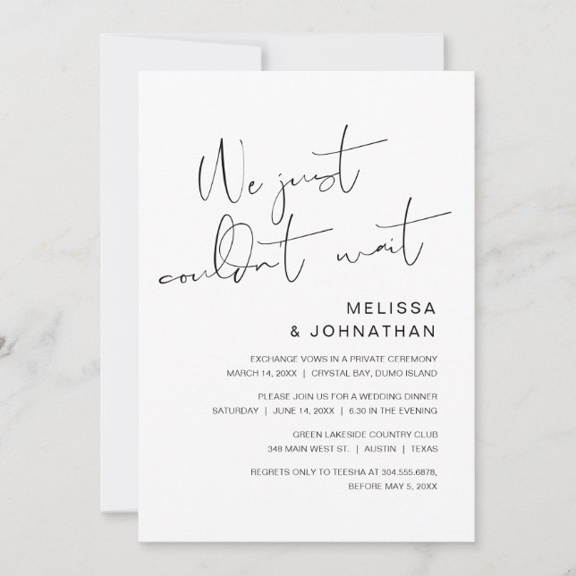 We just couldn't wait, Wedding Elopement Party Invitation (Front)