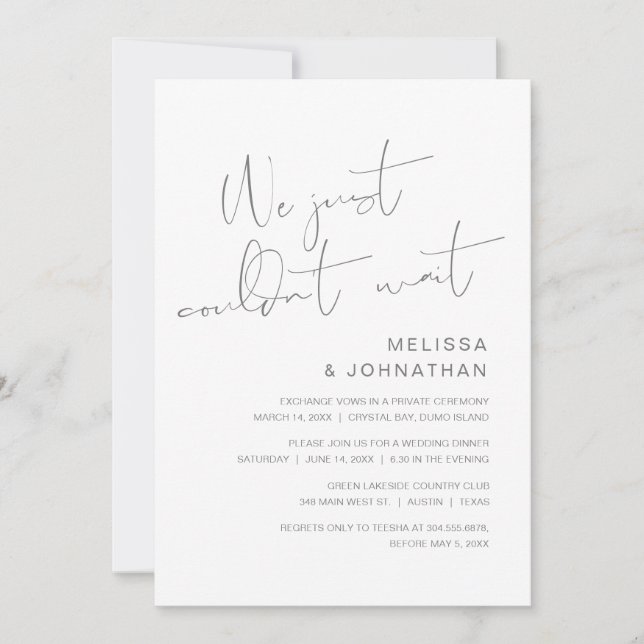 We just couldn't wait, Wedding Elopement Party Invitation (Front)