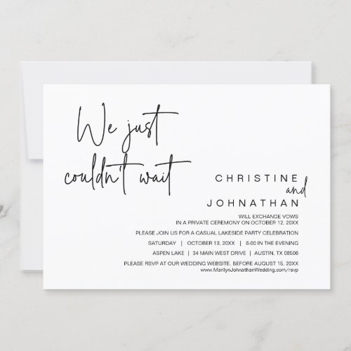 We just couldnt wait Wedding Elopement Party Invitation