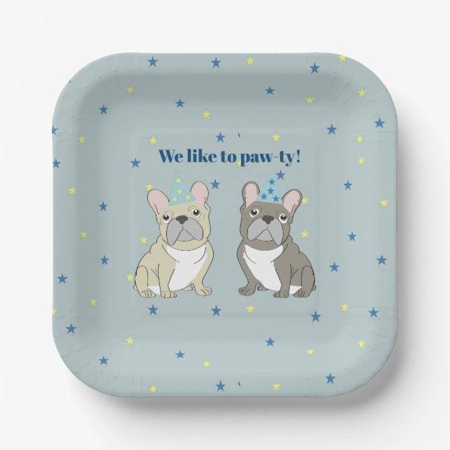 We like to paw-ty!  French, bulldog Paper Plates (Front)