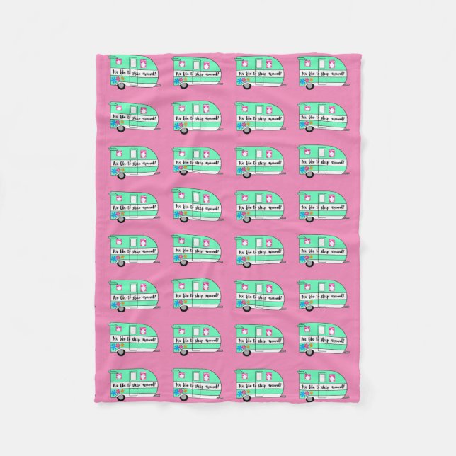“We Like To Sleep Around” Camper Humor Fleece Blanket (Front)