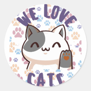we love cats classic round sticker