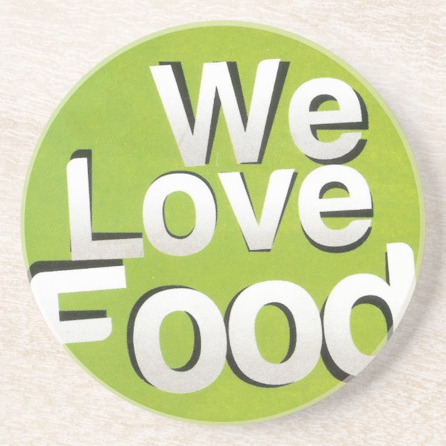 We Love Food: Hate Waste | Green & White Aesthetic Coaster (Front)
