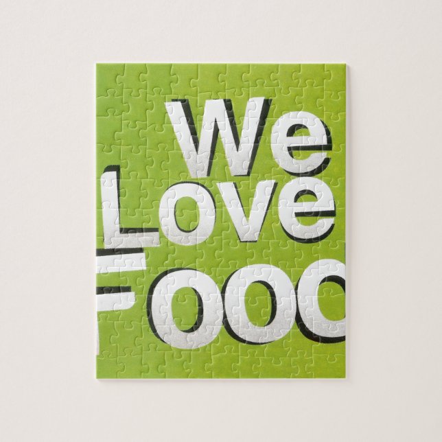 We Love Food: Hate Waste | Green & White Aesthetic Jigsaw Puzzle (Vertical)