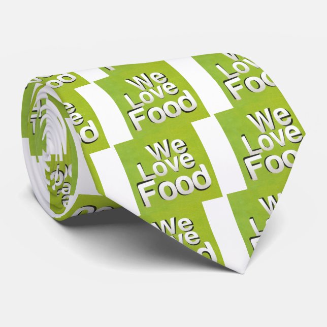 We Love Food: Hate Waste | Green & White Aesthetic Neck Tie (Rolled)