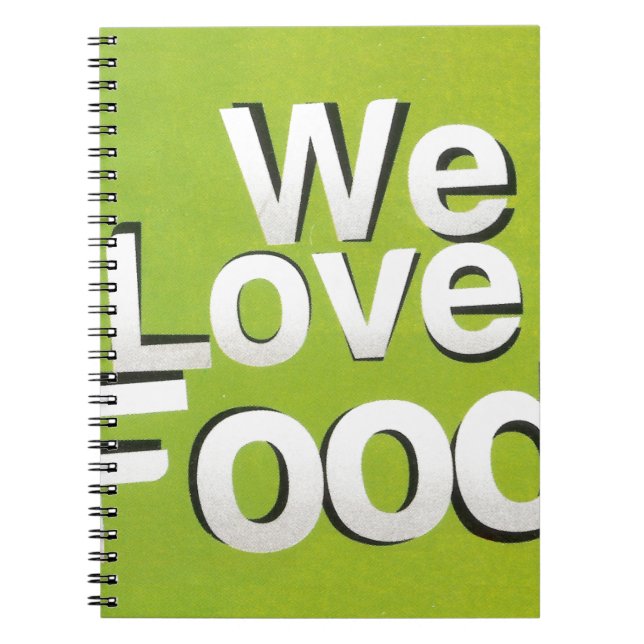 We Love Food: Hate Waste | Green & White Aesthetic Notebook (Front)