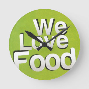 We Love Food: Hate Waste   Green & White Aesthetic Round Clock