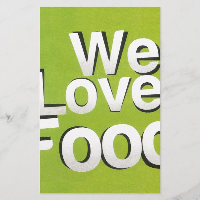 We Love Food: Hate Waste | Green & White Aesthetic Stationery (Front)