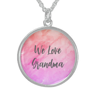 We Love Grandma Custom Texture Painting Quote Sterling Silver Necklace