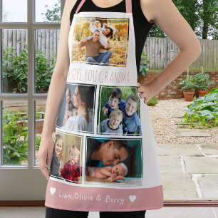 We Love Grandma Grandkids 5 Photo Pink And White Apron