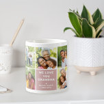 We Love Grandma Modern Dusty Rose Photo Coffee Mug<br><div class="desc">A sweet We Love You Grandma photo coffee mug with nine square photos and a dusty rose panel featuring white We Love You Grandma text, a heart accent, and editable grandkids' names. All colors, text, and photos can be personalized — a lovely Mother's Day or birthday gift from the grandchildren....</div>