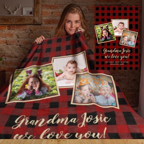 We Love Grandma Photo Collage Custom Branded Fleece Blanket