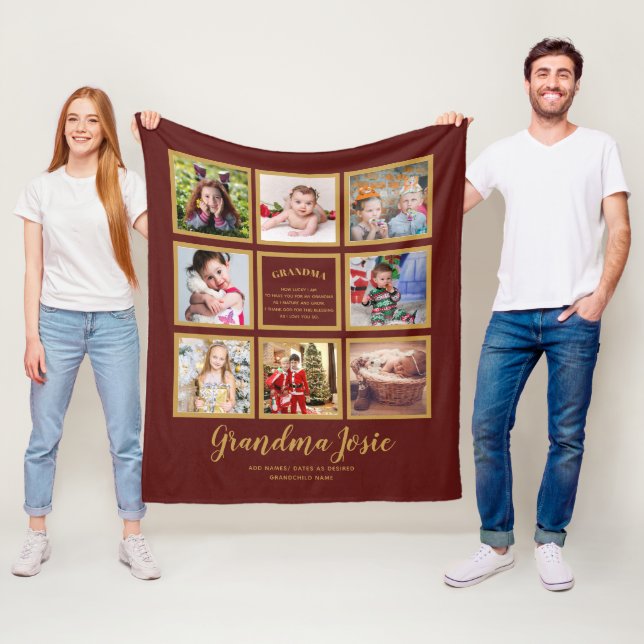 We Love Grandma Photo Collage Custom Branded Fleece Blanket (In Situ)