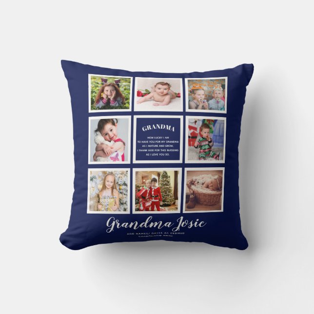 We Love Grandma Photo Collage Custom Branded Throw Pillow (Front)