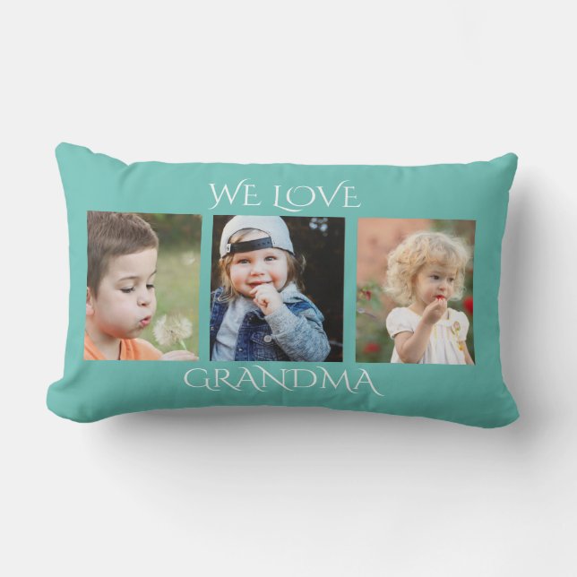 We Love Grandma Photo Collage Lumbar Pillow (Front)