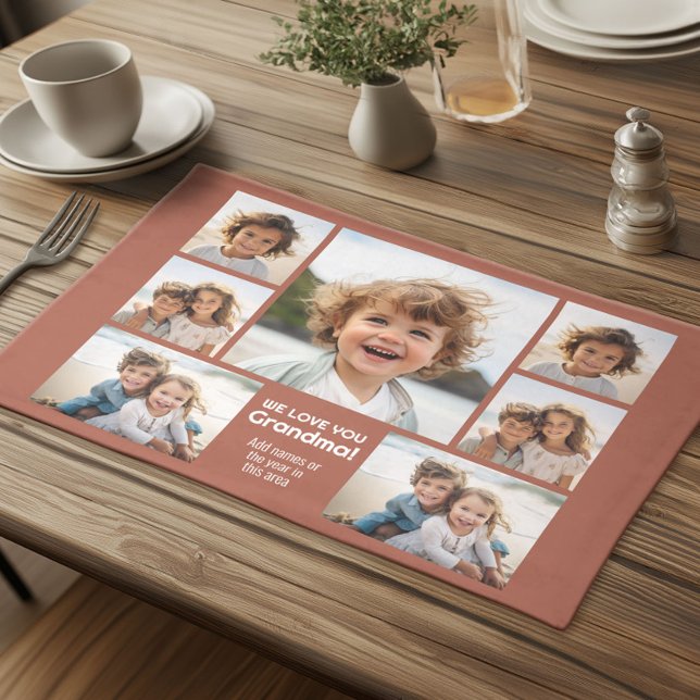 We Love Grandma - Photo Collage with 7 Photos Cloth Placemat (Custom Cloth Place met with Photo Collage)