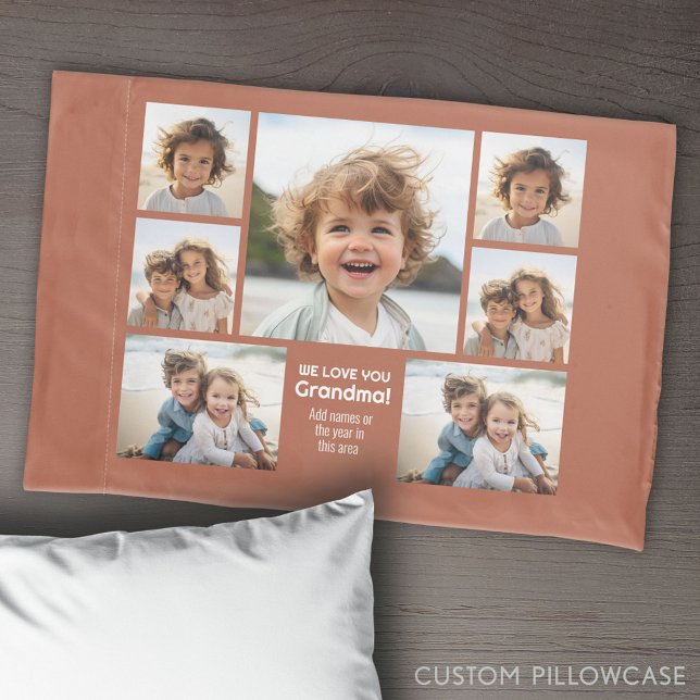 We Love Grandma - Photo Collage with 7 Photos Pillow Case (Create Your Own Photo Collage Pillowcase)