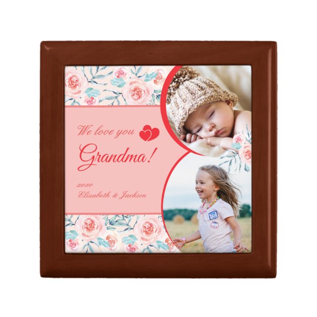 We Love Grandma Pink Floral Valentine's Day Photo Gift Box (Front)