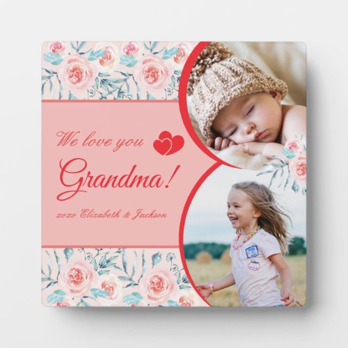 We Love Grandma Pink Floral Valentines Day Photo Plaque