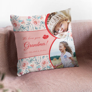 We Love Grandma Pink Floral Valentine's Day Photo Throw Pillow